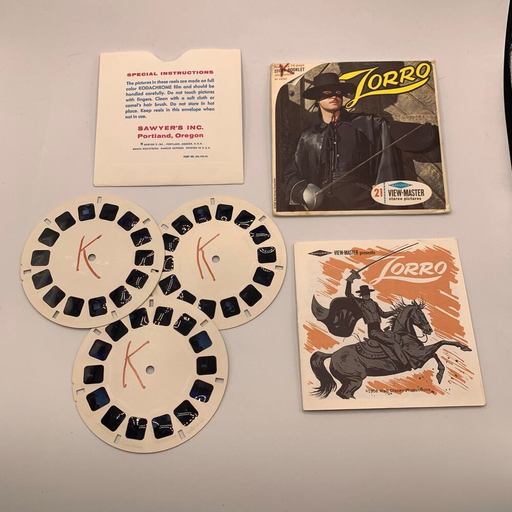 Vintage Sawyer's View-Master Zorro Packet B482 3 Reel Set with Booklet